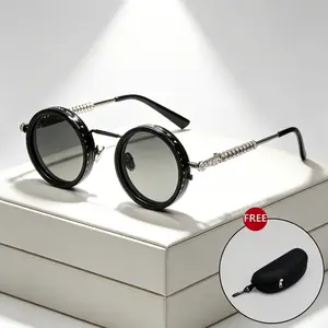Men's Polarized Round Sunglasses ND9 Adjustable Dimming UV400 Protection Retro Punk Vintage Style Lightweight Frame Burgundy Unisex Outdoor Fishing Vision Correction