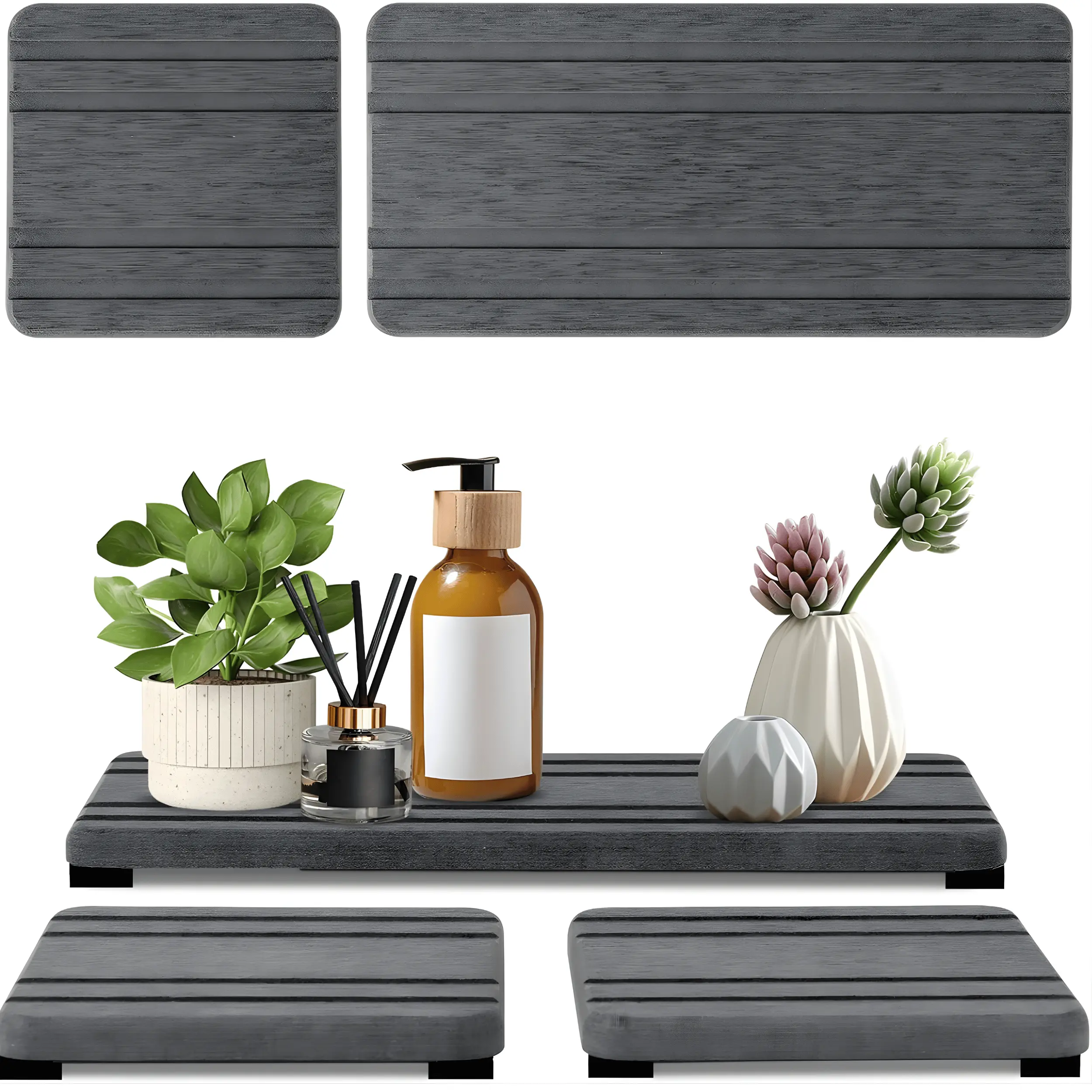 3PCS Diatomite Stone Sink Tray Set Fast Drying Water Absorbing Stone Trays for Kitchen & Bathroom, Soap Sponge Holder Countertop Coasters, Instant Dry Sink Organizer 8x4 & 4x4 Inch