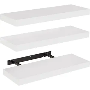 Floating Shelves Wall Shelves for Bathroom Living Room Bedroom Kitchen Decor, White Shelves with Invisible Brackets Set of 3 - AMFS08