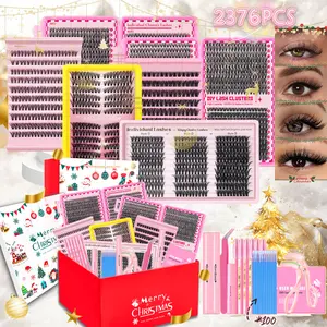 2376pcs Self-Adhesive False Eyelashes Set, Diy Eyelash Extensions, D Curl 10-18mm Mixed Lengths, Includes Glue, Tweezers, Brush, and Lash Clips, Home DIY Makeup Kit