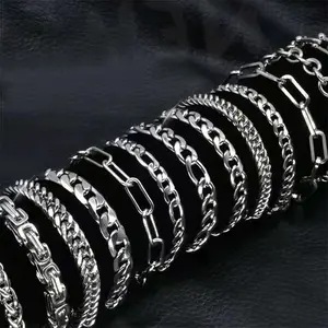 JEWELRY4U - 316L Stainless Steel Cuban Chain Bracelet for Men Women Figaro  Vintage Metal Viking Kpop Pulseras Emo Cute Luxury Jewelry Gift