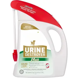Urine Destroyer Plus for Dogs with Flip & Go Sprayer, 64 Ounces, Enzymatic Formula for Dogs Powers Out Tough Dog Urine Messes and Yellow, Sticky Residue