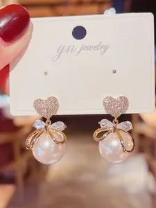 Faux Pearl & Rhinestone Decorated Bow Design Earrings Set, 2024 New Style Elegant Jewelry for Party, Daily Clothing Decor, Trendy All-match & Exquisite Jewelry for Birthday Gift