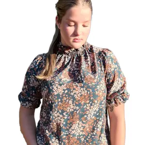 Dark Teal Floral Smocked Blouse