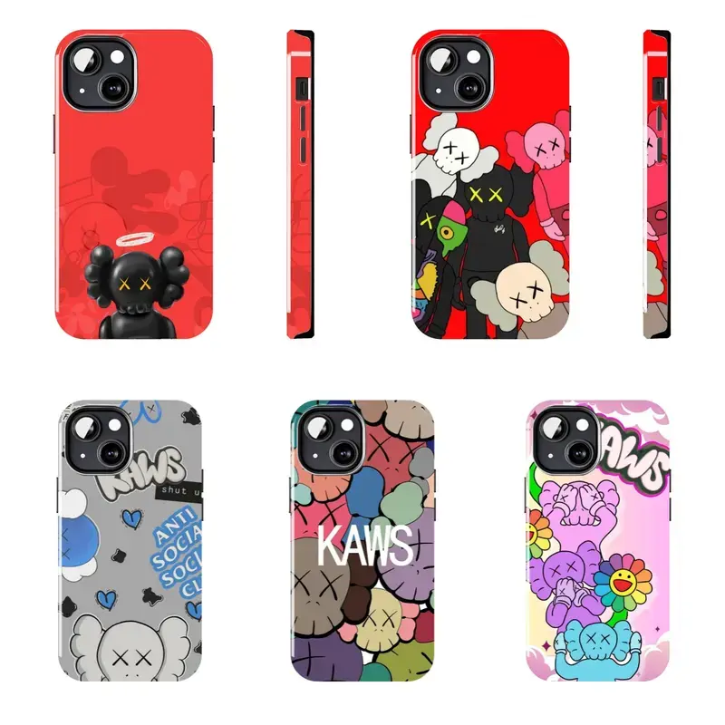 Colorful KAWS BFF X Eyes doll phone case, shockproof soft silicone protective case, trendy streetwear style Y2K aesthetic cute cartoon art toy protective case, compatible for iPhone17 ProMax