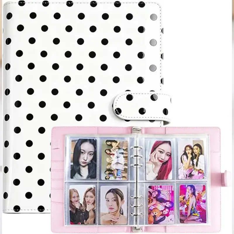 Kpop Trading Card Binder - A5 Size, 6-Ring Magnetic Buckle Closure, 30 4-Pocket Pages, Collector Storage Album for Kpop Photocard Organization