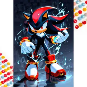 5D DIY Full Drill Round Diamond Painting, Diamond Art Kit, Diamond Painting Kits, Cool Hedgehog, Red and Black Combination, Lightning Effect Mosaic, Canvas, DIY Decorative Painting, Home Wall Decor, Suitable for Halloween and Christmas