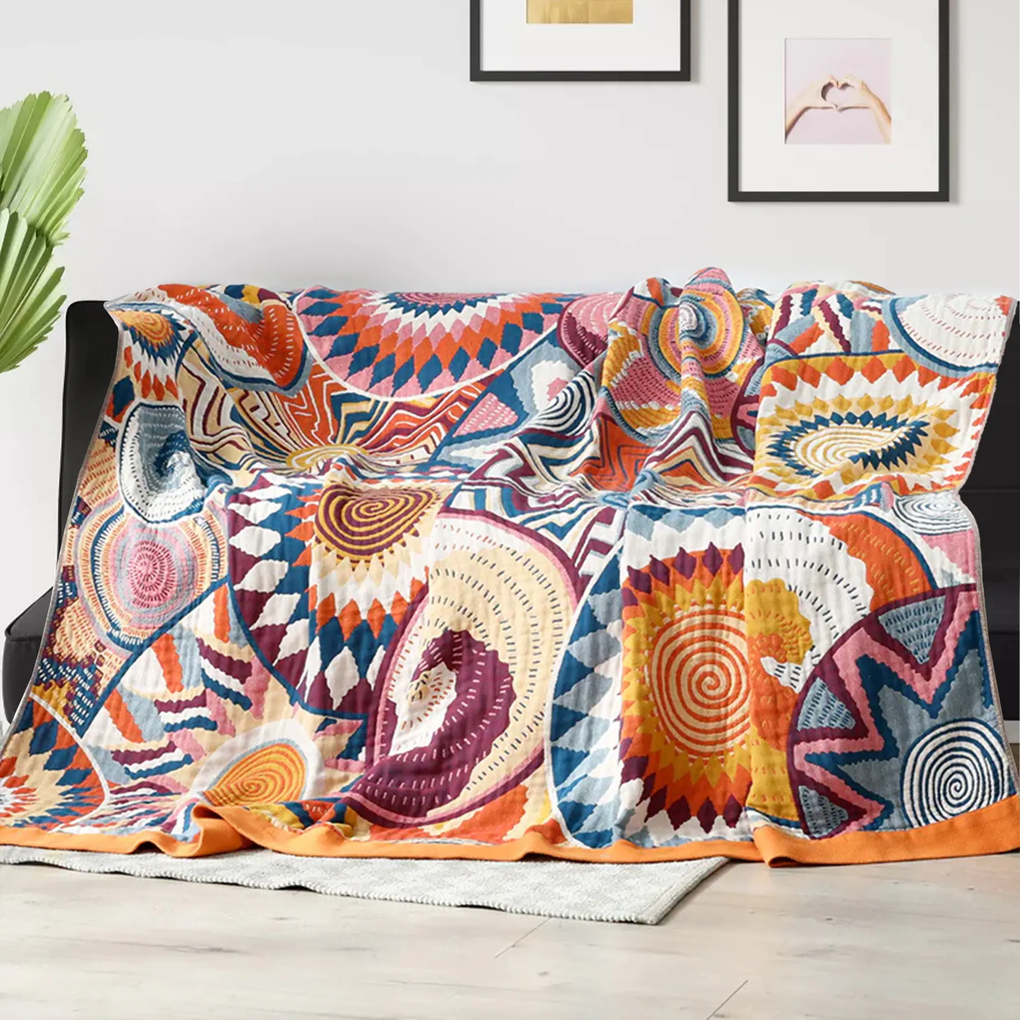PEACE NEST 100% Cotton Throw Blanket - 60"x80" Plaid Multi-Color Decorative Bedroom Piece, 6 Styles, Lightweight Bed Sofa Option, Machine Washable Soft Cozy Bedding Gift for Family, Bed Sofa Blanket, Decorative Bedroom Blanket