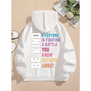 [Inspirational Hoodie] Polyester Women's Light Purple Letter Print Hoodie | Cozy Fleece Long Sleeve Sweatshirt, Casual Fall/Winter Wear, Machine Washable, Inspirational Apparel | Relaxed Fit Hoodie
