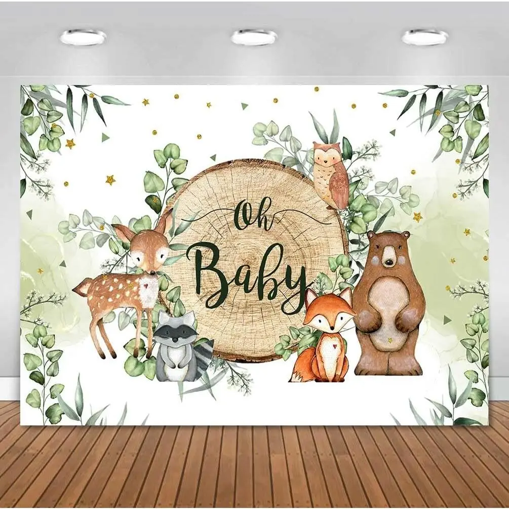 Woodland Baby Shower Backdrop Oh Baby Woodland Creatures Forest Animals Party Banner Decorations Jungle Safari Greenery Boy Baby Shower Photography Background