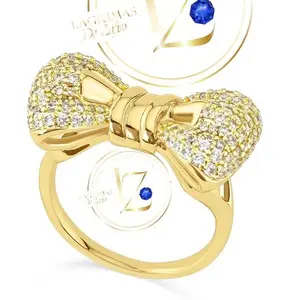 COD1012  Bow Shaped Ring with Zircon Elegant Gold-Tone Design for Women's Fashion Unique Look Sophisticated Appearance