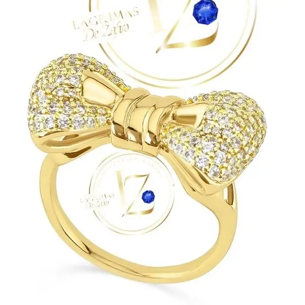 COD1012  Bow Shaped Ring with Zircon Elegant Gold-Tone Design for Women's Fashion Unique Look Sophisticated Appearance