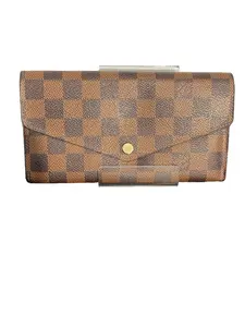 Pre-owned Louis Vuitton canvas Small Leather Goods Brown Damier Ebene Sarah Wallet with Classic Checkered Pattern and Gold Hardware
