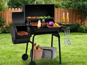 Charcoal Grill with ONE Side Tables 823 SQIN Cooking Area Outdoor Smoker Barbecue BBQ Grill for Camping Patio Backyard Party Picnic Black