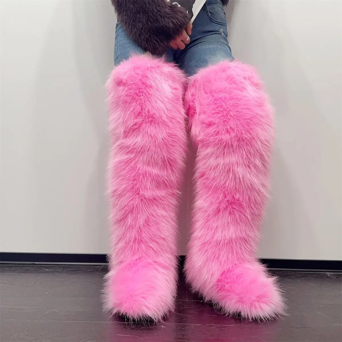 72cm fox fur bright pink