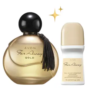 Far Away Gold Set Perfume + Desodorante Roll-On By Avon