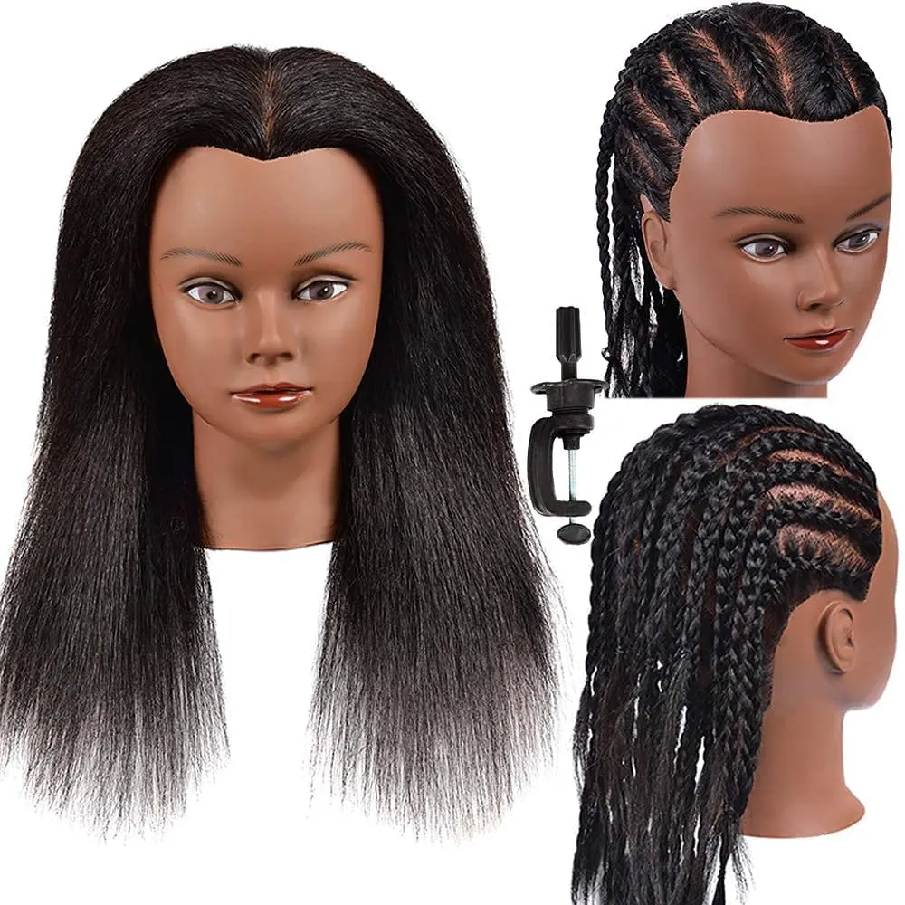 Mannequin   Real Hair Afro Mannequin  Hair Styling Hairdresser   Manikin  Doll  for Practice  Braiding with Free Clamp Stand