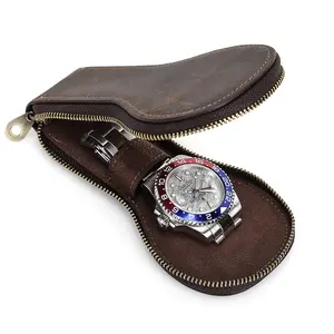 Genuine Cowhide Leather Single Watch Pouch Dustproof Mechanical Watch Storage Box