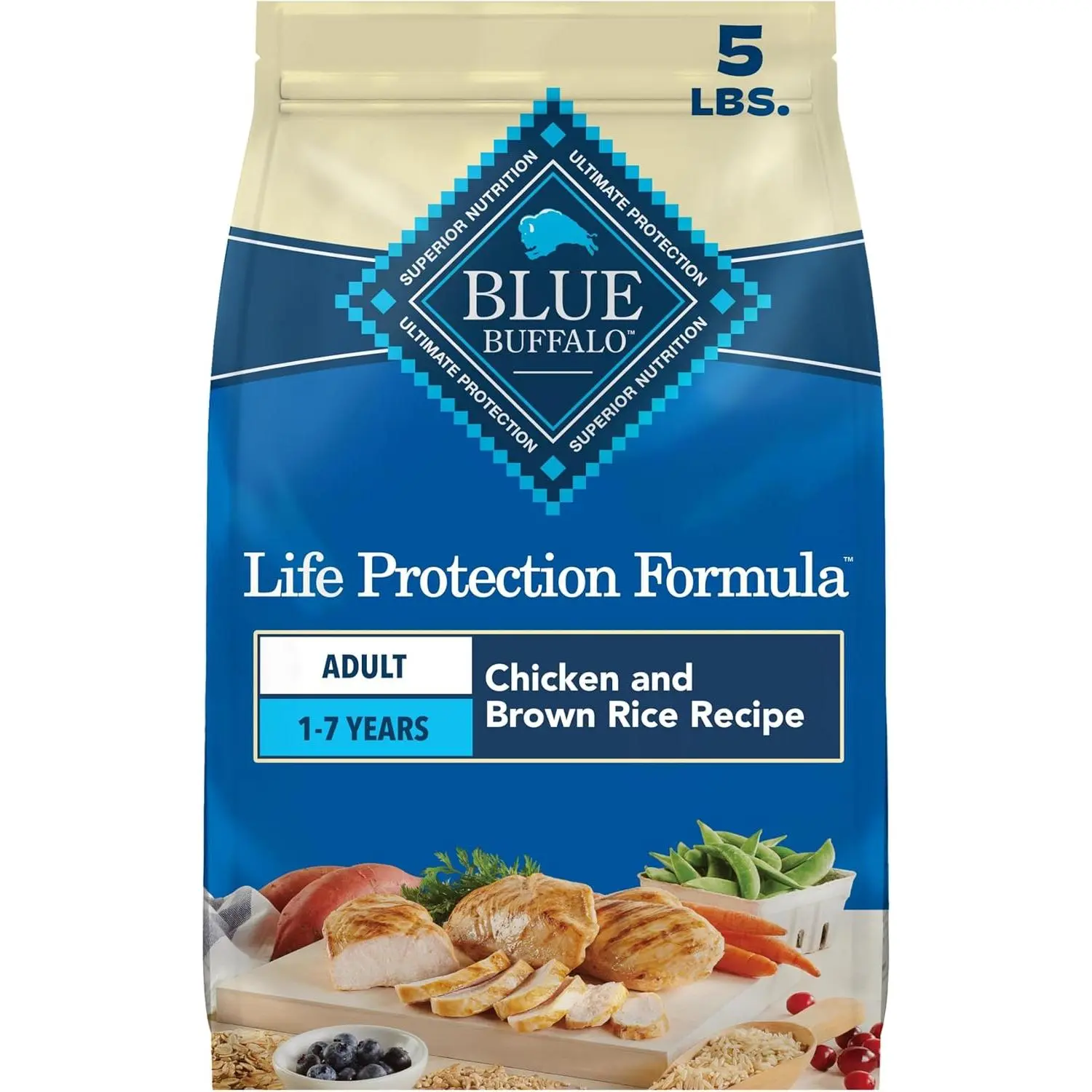 Blue Buffalo Life Protection Formula Chicken & Brown Rice Adult Dry Dog Food, Supports Immunity with Antioxidant-Rich LifeSource Bits, Promotes Healthy Muscle Development, Skin & Coat Health, 5 lbs.