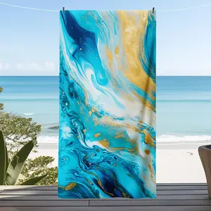 1pc, Blue White and Golden Marble Rectangle Thickened Microfiber Beach Towel