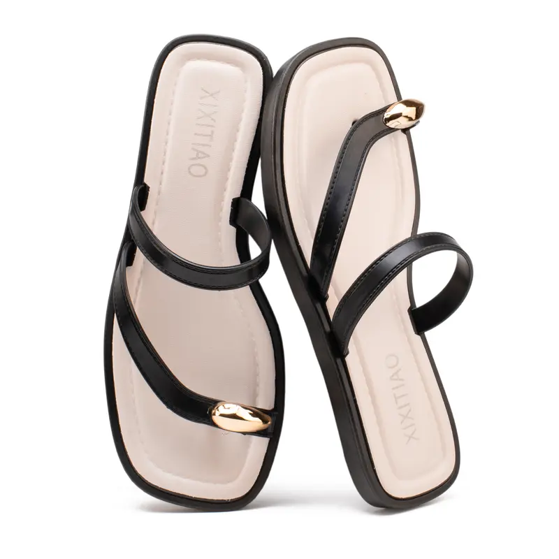 xixitiao Women's Cross Strap Flat Sandals - Toe Ring, Open Square Toe, Flip Strap Thong Slides, Strappy Sandals - Casual Wear Footwear for Beach, Summer Daily Fashion Footwear
