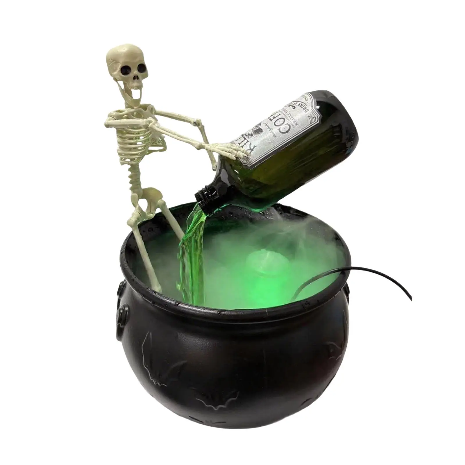 Halloween Decorations Indoor Cauldron with Magic Floating Potion Bottles Black Plastic Witches Bowl Hocus Pocus Party Decoration for Spooky Vintage Home Kitchen Table Gifts Bucket Small Bat Barrel Without Skull