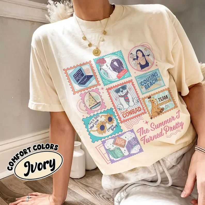 Comfort Colors® Cousins Beach TSITP Stamps Shirt , Summer I Turned Pretty Movie And Books Inspired T Shirt, Team Conrad Jeremiah Tee