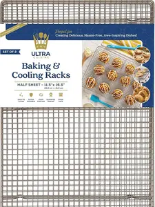 Ultra Cuisine Half Sheet Cooling Rack Set of 2 12x17 Oven Safe Heavy Duty Wire Racks for Baking Roasting Cooling Fits Sheet Pans Champagne Finish