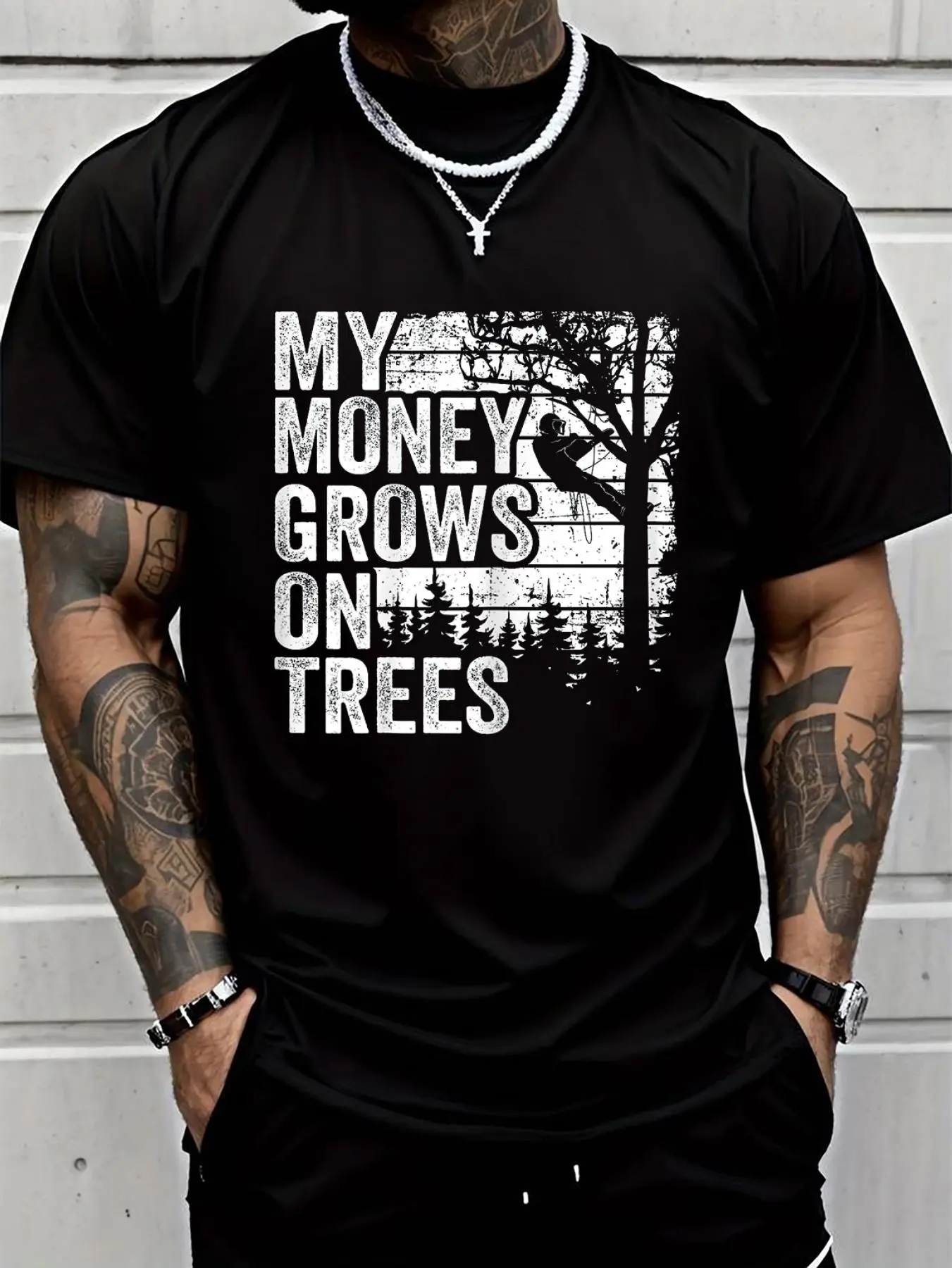 100% cotton Arborist Mens Tree Climber Vintage My Money Grows On Trees T-Shirt Men Graphic T-Shirt Cotton Print short Sleeve Casual Top, Summer Tee Mens Tops