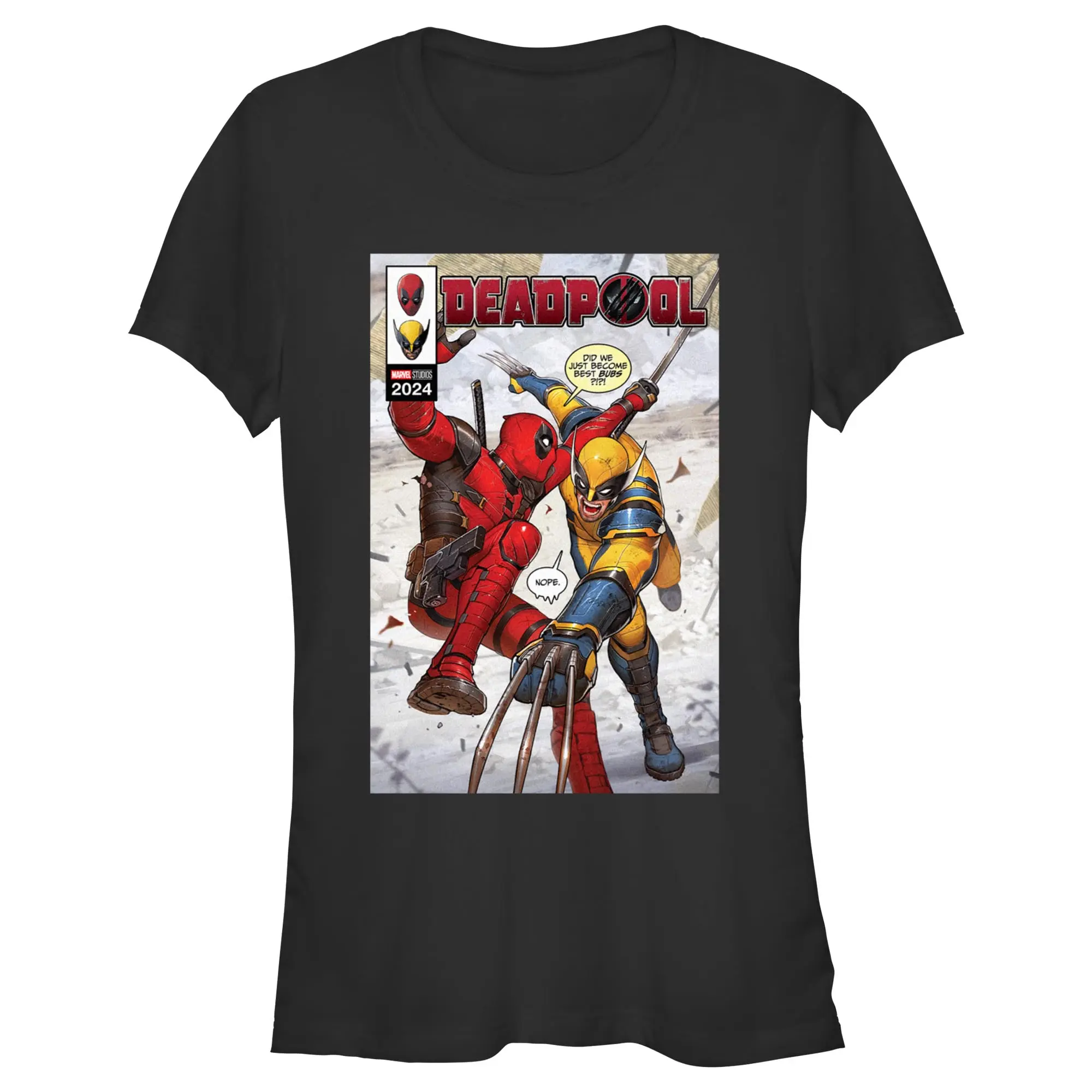 Junior's Marvel: Deadpool & Wolverine Did We Just Become Best Bubs Poster T-Shirt