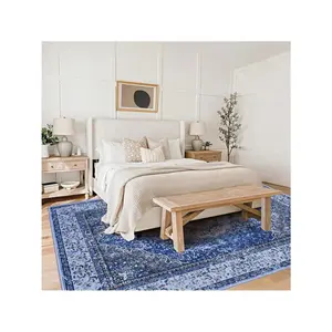 Blue-9*12 feet Short Pile Area Rugs For Living Room Carpets Boho Washable Large Rugs For Bedroom Modern Vintage Classic Lounge Rug