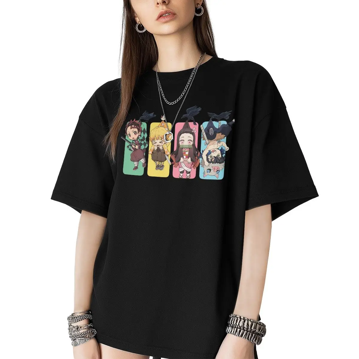 Men's Anime Slayer Graphic T-Shirt in 100% Soft Cotton, Classic Fit with Seamless Round Neck, Pre-Washed, Father's Day Gift, Pieces, Printed, Anime Style