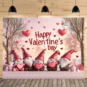 1PC,2D Flat Valentine's Day Cute Gnome Love Background Cloth Romantic Pink Love Snow Scene Themed Party Decoration Background Cloth Festival Atmosphere Shooting Background Cloth Sweet And Warm Valentin