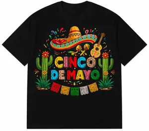 Cinco de Mayo Fiesta T-Shirt - Vibrant Mexican Holiday Design with Sombrero, Maracas & Cactus - Ideal for Cinco de Mayo Party