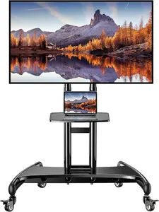 Perlegear Rolling TV Stand for 55-90 Inch TVs, Mobile TV Cart on Wheels Holds up to 200 lbs, Adjustable Portable TV Stand with AV Shelf and Camera Shelf, Max VESA 800x500mm