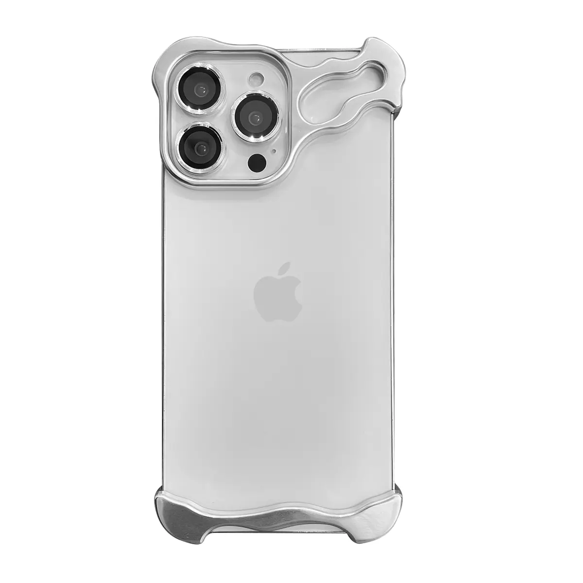 Metal special-shaped true edgeless case for iPhone 13 -15 black set (lens sticker + alcohol bag + extra set of glue + packaging box)