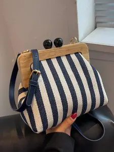 Ladies' fashionable striped crossbody bag,color blocking design, adjustable shoulder strap,elegant ladies' shoulder bag, suitable for dating, shopping,work, commuting and other occasions,Crossbody Tote Bag
