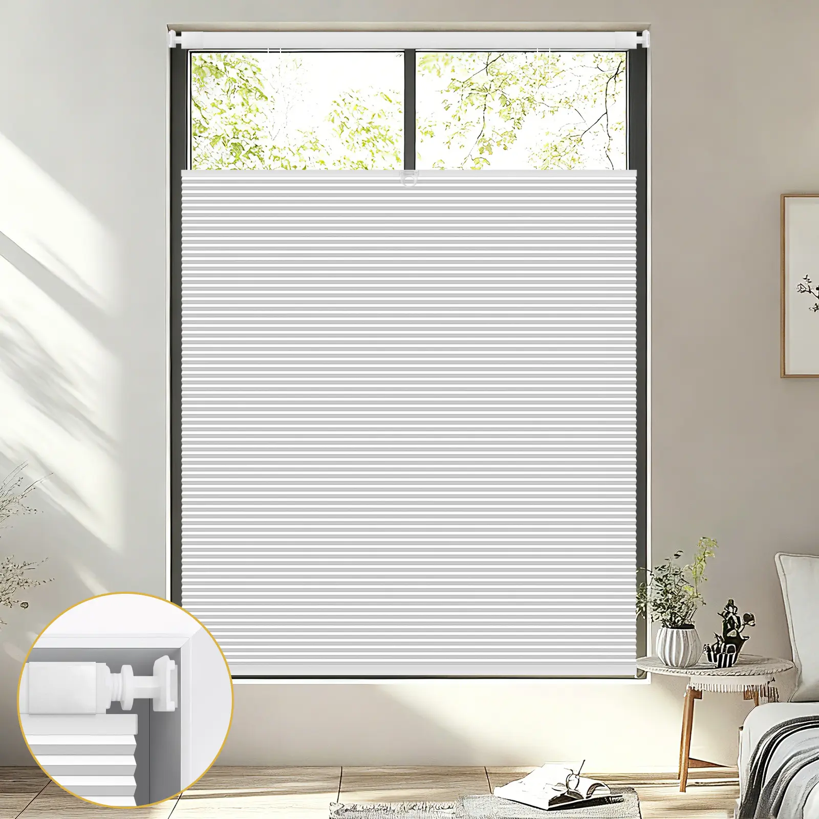 inCustom No Tools No Drill Cordless Cellular Shades, Top Down Bottom Up (TDBU) Honeycomb Shades for Home and Office, Blackout Light Blocking Thermal Insulation Blinds for Windows