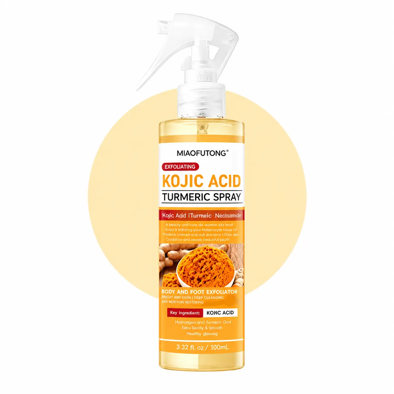 Kojic Acid Turmeric Exfoliating Spray Mist 100mL - Body & Foot Care Peel with Niacinamide, Gentle Moisturizing for Rough & All Skin, Removes Dead Skin, Supports Body Care Routine,Gentle Peel Hydrating