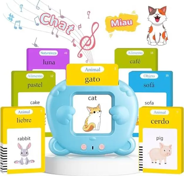 Spanish & English Talking Flash Cards for Toddler, Bilingual Flash Cards Learning Montessori Toys with 224 Sight Words, Speech Therapy Toys for Children Sensory Preschool Education
