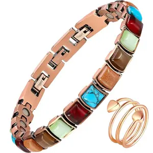 Copper Bracelet for Women, give a ring，Magnetic Bracelet with 3800 Gauss Magnets, Natural Turquoise Gifts,Adjustable with Sizing Tool,relief bracelet,perfect date night gift,pulseras de cobre,charm bracelets,mystery jewlery girl