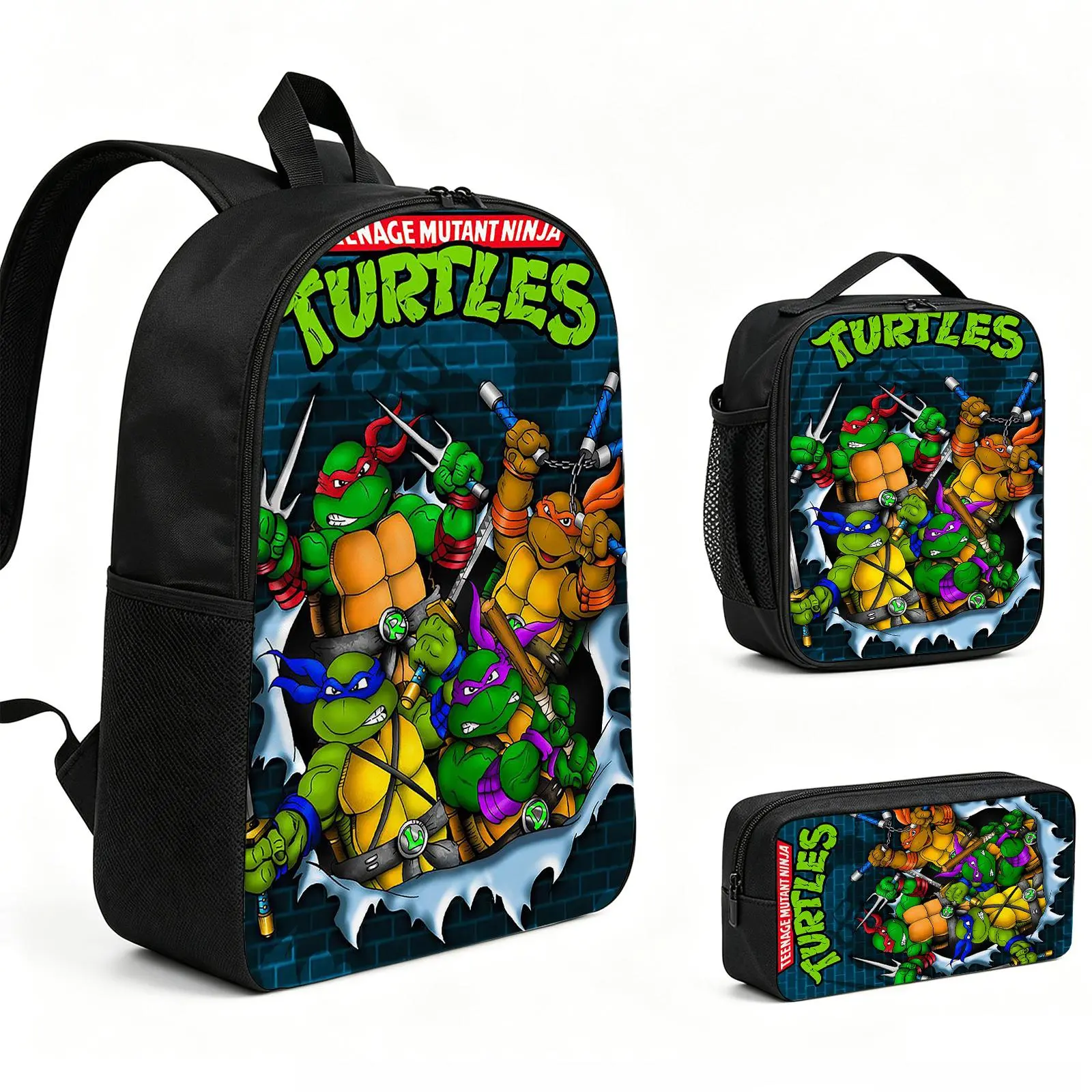 ninja turtle Backpack 3pcs Set with Vibrant Print, Durable School Bookbag with Insulated Lunch Tote and Pencil Bag for Teens Boys Girls, Multi-Functional Laptop Travel Daypack Gift for Kids L-216