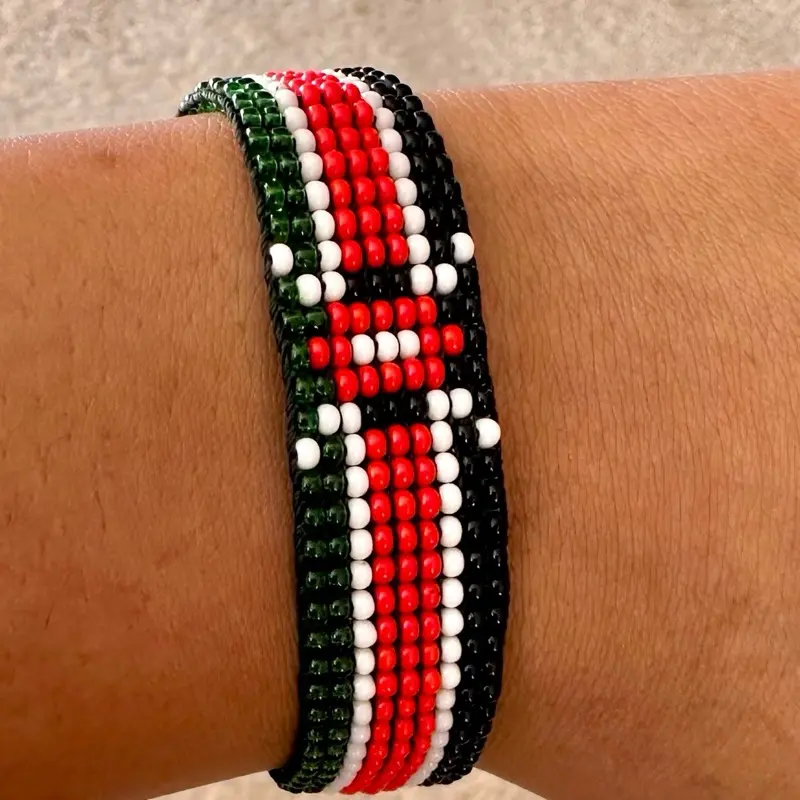 Kenya Flag Bracelet - Red Green and White Beaded Wrist Accessory Inspired by Kenyan National Colors
