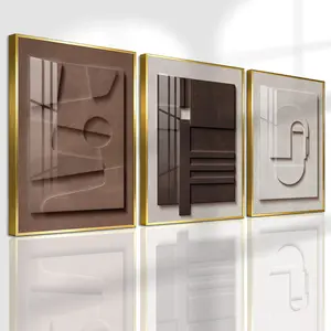 3 Count Aluminum Alloy Frame Canvas, Fashion Poster Geometric Abstract Relief Art, Modern Living Room Decoration, Light Luxury Family Art, Suitable For Bedroom, Corridor And Office Wall Decor, Gift