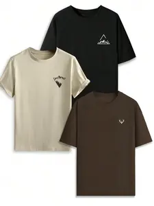 Men's Mountain Print Round Neck Tee, Regular Fit Casual Short Sleeve Crew Neck T-Shirt for Summer, Men's Top for Daily Wear, Casual Sporty Top