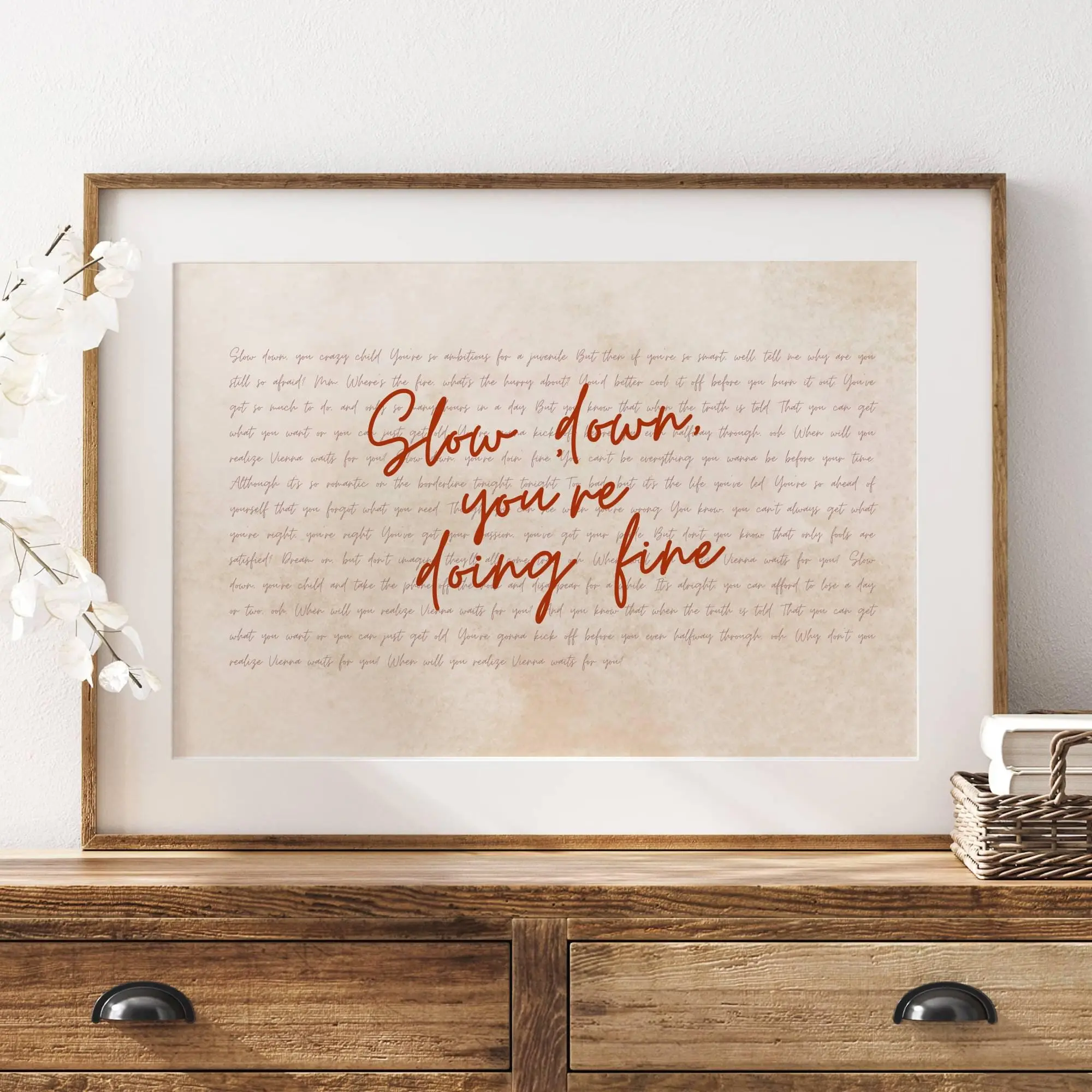 [Unframe] [Free ship] Retro Slow Down You're Doing Fine Print, Billy Joel Lyrics Vienna Poster, Vintage Aesthetic Home Decor, Hand written Daily Reminders Decor