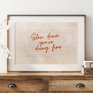 [Unframe] [Free ship] Retro Slow Down You're Doing Fine Print, Billy Joel Lyrics Vienna Poster, Vintage Aesthetic Home Decor, Hand written Daily Reminders Decor