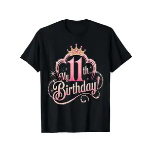 Girls' 11th Birthday T-Shirt - Sparkling Pink Number 11 & Crown Design with "It'S My 11th Birthday" Text - 100% Casual Round Neck Short Sleeve Top for 11 Year Old Girls - S-XXXL Sizes - Perfect Birthday Party Outfit & Casual Attire - Unisex Fit for