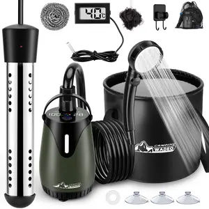 Upgraded Portable Shower for Camping with Heater, Rechargeable Camping Shower with Intelligent LED Display, 5 Gal Foldable Bucket, 4 Spray Modes, Portable Shower for Travel, Pet Bath, Car Washing