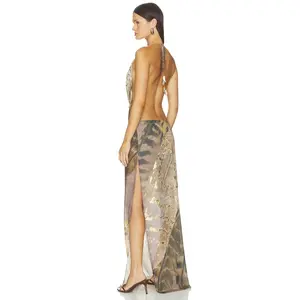 Jaded London Halterneck Maxi Dress With Real Feather Trims in Multi